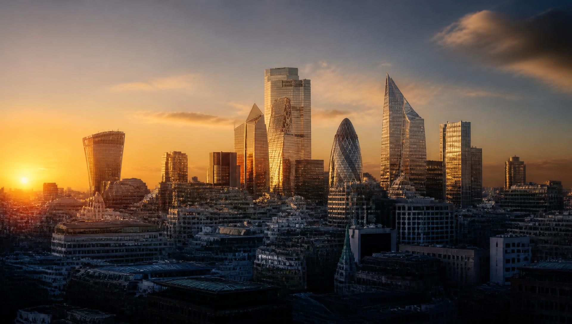 City skyline at golden hour